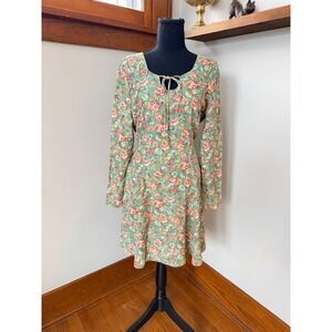 90s Vintage Be Smart Long Sleeve Floral Green Grunge Tea Dress 11/12 Cottagecore